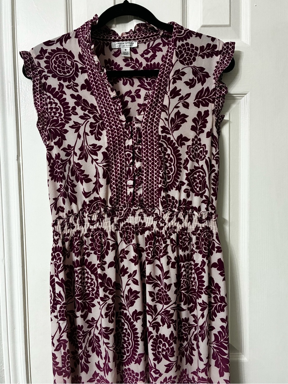 London Style Cream Maxi Dress with Plum Floral Print - Picture 2 of 12
